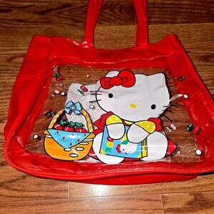 Vintage Sanrio Hello Kitty Cherries Plastic Tote Bag - 90s